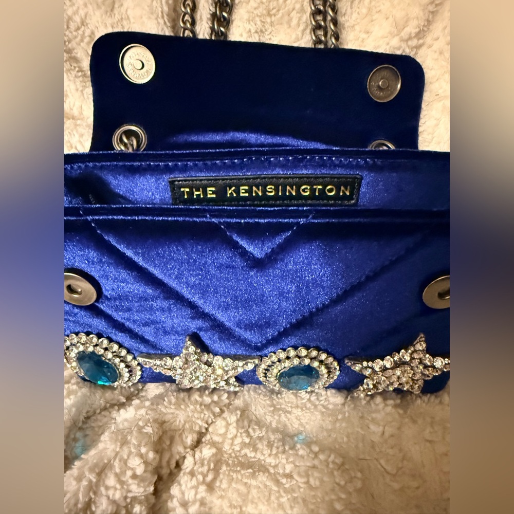 Kurt Geiger NWOT Elegant Blue Velvet Women's Crossbody Bag with Crystal Accents - Picture 11 of 16